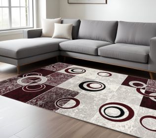 8' X 10' Red Abstract Dhurrie Area Rug