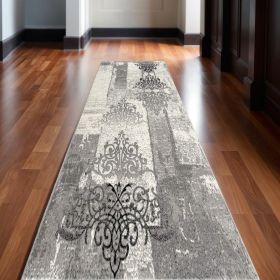 2' X 13' Gray Faded Filigree Pattern Runner Rug