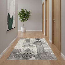 15' Gray Damask Dhurrie Runner Rug