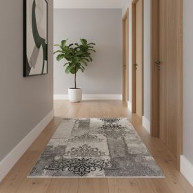 20' Gray Damask Dhurrie Runner Rug