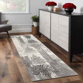2' X 8' Gray Faded Filigree Pattern Runner Rug