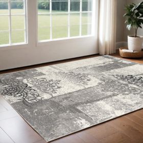 3' X 5' Gray Damask Dhurrie Area Rug