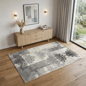 4' X 6' Gray Damask Dhurrie Area Rug