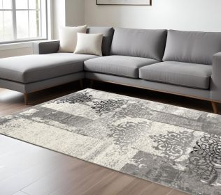 6' X 9' Gray Damask Dhurrie Area Rug