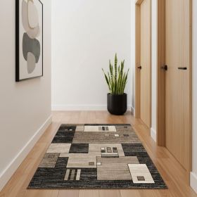 15' Beige Abstract Power Loom Runner Rug