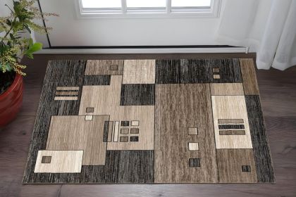 2' X 4' Beige Abstract Dhurrie Area Rug