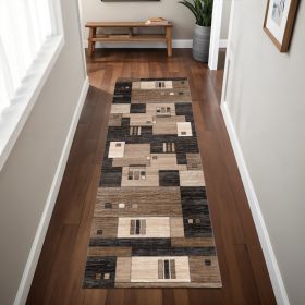 8' Brown and Black Abstract Power Loom Runner Rug