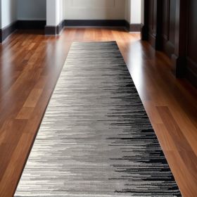 13' Black and Gray Abstract Power Loom Runner Rug