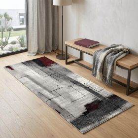 2' X 6' Gray And Burgundy Abstract Area Rug