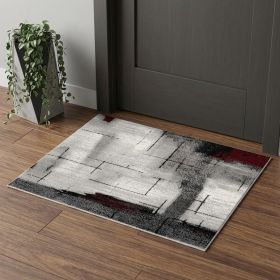 3' X 5' Gray And Burgundy Abstract Area Rug