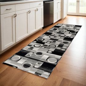 2' X 8' Gray Blocks And Rings Runner Rug
