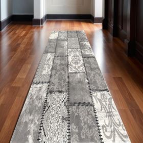 10' Grey Patchwork Power Loom Runner Rug