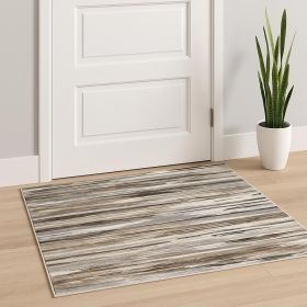2' X 4' Beige Striped Dhurrie Area Rug
