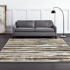 5' X 7' Beige Striped Dhurrie Area Rug