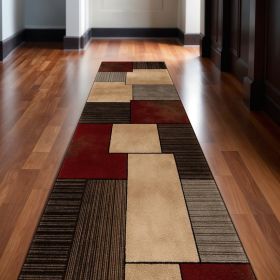 10' Brown Abstract Power Loom Runner Rug