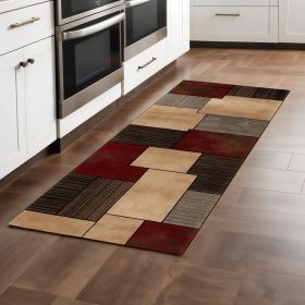 8' Brown Abstract Power Loom Runner Rug