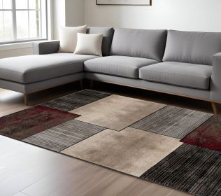 6' X 9' Brown Abstract Dhurrie Area Rug