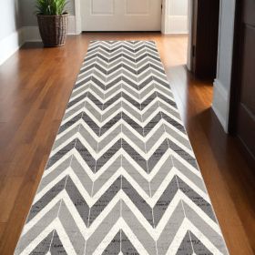 20' Gray Chevron Dhurrie Runner Rug
