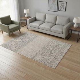 5' X 7' Ivory and Gray Ikat Non Skid Area Rug