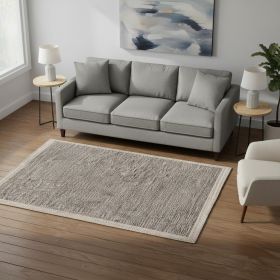 5' X 8' Sand And Gray Distressed Border Area Rug