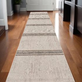 13' Runner Ivory and Gray Striped Runner Rug