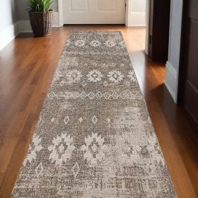 13' Runner Gray and Ivory Ikat Runner Rug