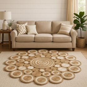 Multi-Toned Intricate Circle Natural Jute Area Rug