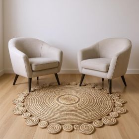 7' X 7' Beige Round Handmade Area Rug
