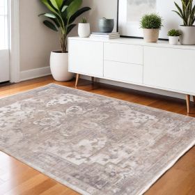 4' X 6' Beige and Ivory Medallion Power Loom Area Rug
