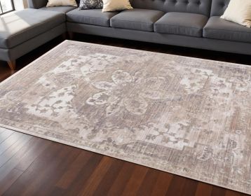 8' X 10' Beige and Ivory Medallion Non Skid Area Rug