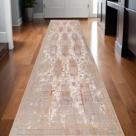 20' Runner Beige and Ivory Medallion Power Loom Runner Rug
