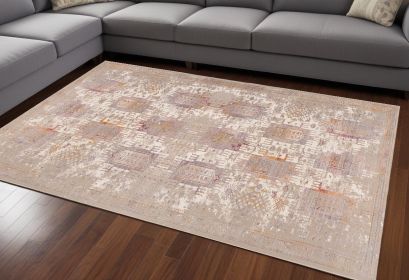 7' X 10' Beige and Ivory Medallion Non Skid Area Rug