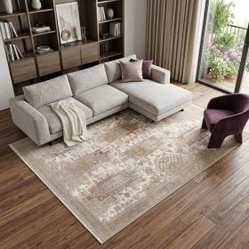 8' X 11' Beige and Ivory Medallion Non Skid Area Rug