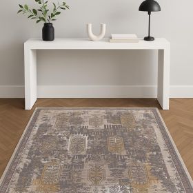 4' X 6' Gray and Ivory Oriental Power Loom Distressed Area Rug