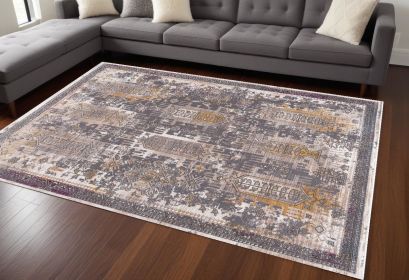 7' X 9' Gray and Ivory Oriental Power Loom Area Rug