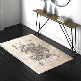 4' X 6' Gray and Ivory Oriental Power Loom Area Rug