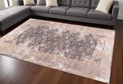 6' X 9' Gray and Ivory Oriental Non Skid Area Rug