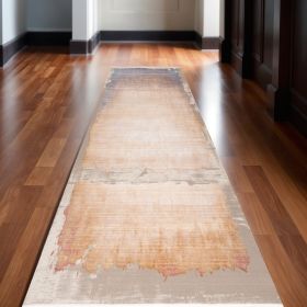 10' Runner Beige and Blue Abstract Power Loom Runner Rug