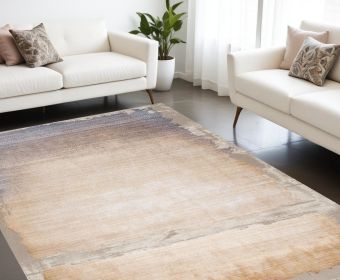 7' X 9' Beige and Blue Abstract Non Skid Area Rug