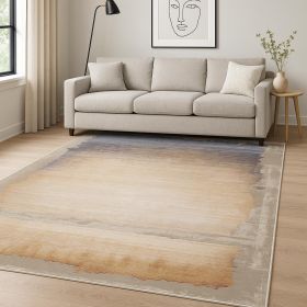 8' X 10' Beige and Blue Abstract Non Skid Area Rug