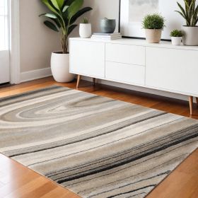 4' X 6' Cream and Tan Abstract Marble Area Rug