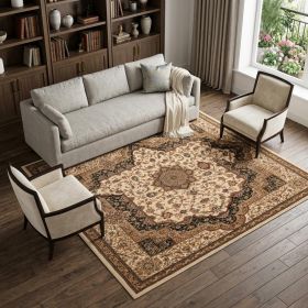 7' X 9' Black and Ivory Oriental Power Loom Area Rug