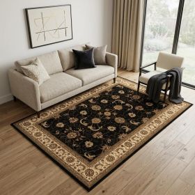 5' X 8' Black and Ivory Oriental Power Loom Area Rug