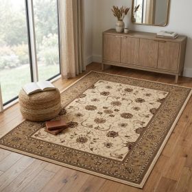 4' X 6' Beige and Ivory Oriental Power Loom Area Rug