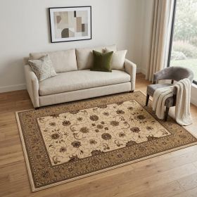 5' X 8' Beige and Ivory Oriental Power Loom Area Rug