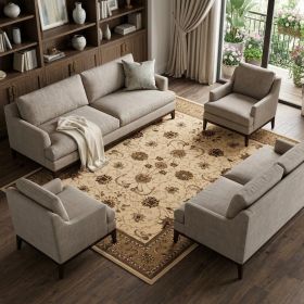 7' X 9' Beige and Ivory Oriental Power Loom Area Rug