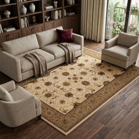 8' X 11' Beige and Ivory Oriental Power Loom Area Rug