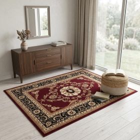 4' X 6' Red and Black Oriental Power Loom Area Rug