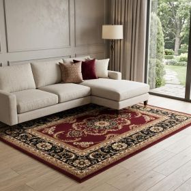 7' X 9' Red and Black Oriental Power Loom Area Rug