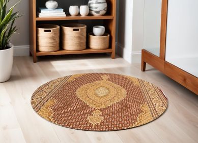 5' Red Round Oriental Power Loom Area Rug